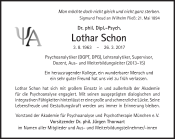 Traueranzeige von Lothar Schon von Süddeutsche Zeitung
