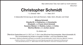 Traueranzeige von Christopher  Schmidt von Süddeutsche Zeitung
