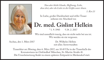 Traueranzeige von Gislint Hellein von Süddeutsche Zeitung
