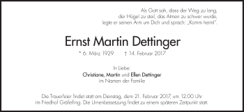 Traueranzeige von Ernst Martin Dettinger von Süddeutsche Zeitung
