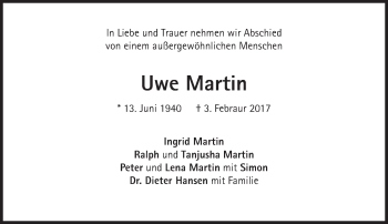 Traueranzeige von Uwe Martin von Süddeutsche Zeitung