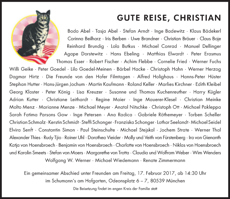  Traueranzeige für Christian Friedel vom 11.02.2017 aus Süddeutsche Zeitung