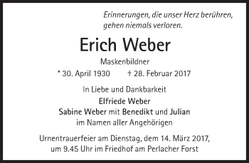 Traueranzeige von Erich Weber von Süddeutsche Zeitung