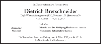 Traueranzeige von Dietrich Bretschneider von Süddeutsche Zeitung