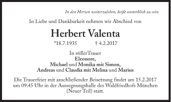 Traueranzeige von Herbert Valenta von Süddeutsche Zeitung