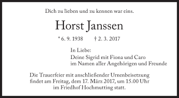 Traueranzeige von Horst Janssen von Süddeutsche Zeitung