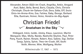 Traueranzeige von Christian Friedel von Süddeutsche Zeitung