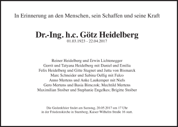 Traueranzeige von Götz Heidelberg von Süddeutsche Zeitung