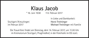 Traueranzeige von Klaus Jacob von Süddeutsche Zeitung