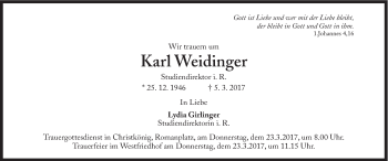 Traueranzeige von Karl Weidinger von Süddeutsche Zeitung