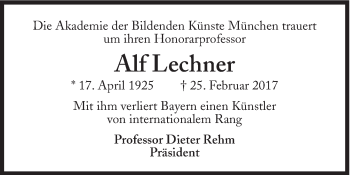 Traueranzeige von Alf Lechner von Süddeutsche Zeitung