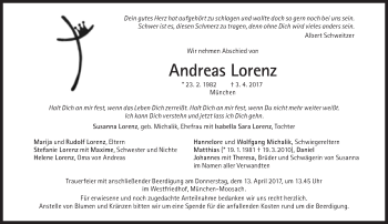 Traueranzeige von Andreas Lorenz von Süddeutsche Zeitung
