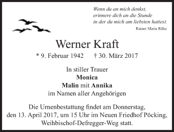 Traueranzeige von Werner Kraft von Süddeutsche Zeitung