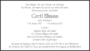 Traueranzeige von Gretl Ellmann von Süddeutsche Zeitung