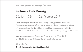 Traueranzeige von Fritz Koenig von Süddeutsche Zeitung