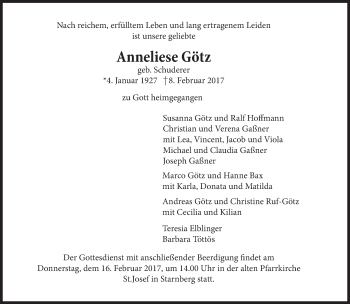 Traueranzeige von Anneliese Götz von Süddeutsche Zeitung