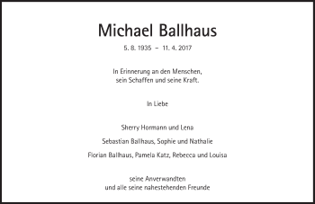 Traueranzeige von Michael Ballhaus von Süddeutsche Zeitung