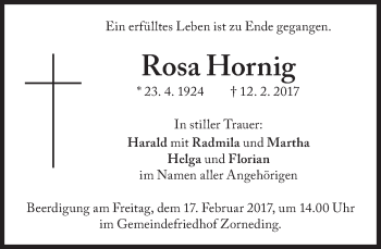 Traueranzeige von Rosa Hornig von Süddeutsche Zeitung