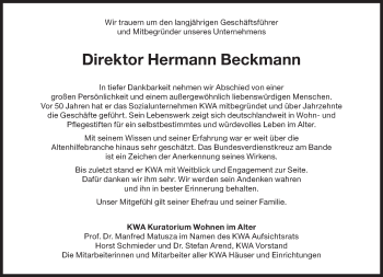 Traueranzeige von Hermann Beckmann von Süddeutsche Zeitung