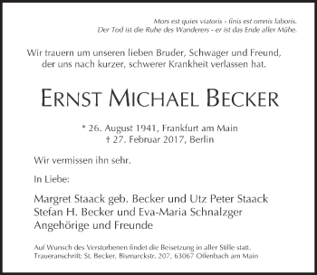 Traueranzeige von Ernst Michael Becker  von Süddeutsche Zeitung