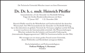 Traueranzeige von Heinrich Pfeifer von Süddeutsche Zeitung
