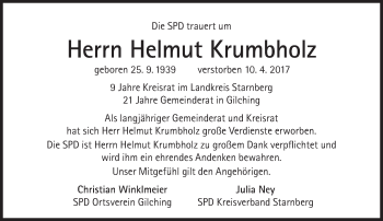 Traueranzeige von Helmut Krumbholz von Süddeutsche Zeitung