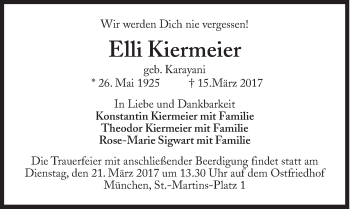 Traueranzeige von Elli Kiermeier von Süddeutsche Zeitung