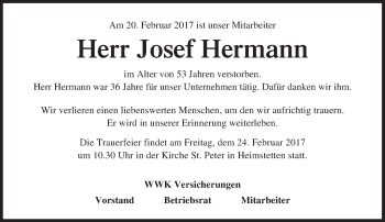 Traueranzeige von Josef Hermann von Süddeutsche Zeitung