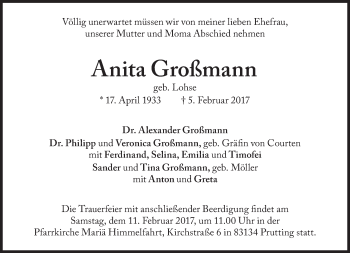 Traueranzeige von Anita Großmann von Süddeutsche Zeitung