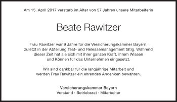Traueranzeige von Beate Rawitzer von Süddeutsche Zeitung