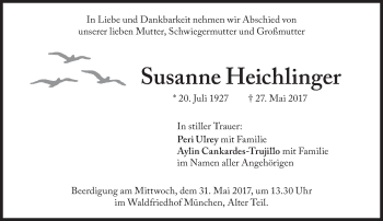 Traueranzeige von Susanne Heichlinger von Süddeutsche Zeitung