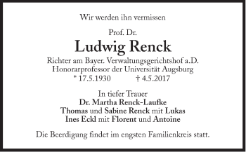 Traueranzeige von Ludwig Renck von Süddeutsche Zeitung