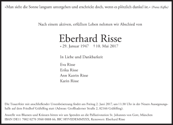 Traueranzeige von Eberhard Risse von Süddeutsche Zeitung