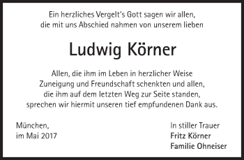 Traueranzeige von Ludwig Körner von Süddeutsche Zeitung