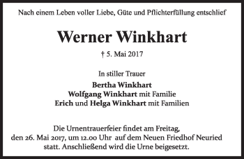 Traueranzeige von Werner Winkhart von Süddeutsche Zeitung