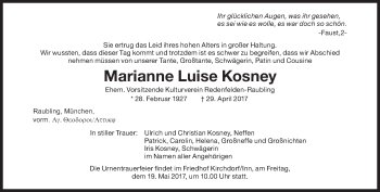 Traueranzeige von Marianne Luise Kosney von Süddeutsche Zeitung