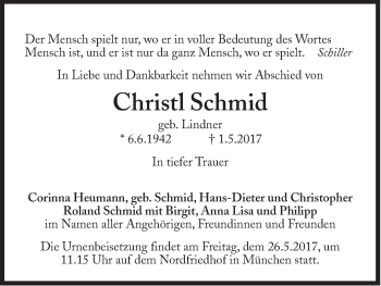 Traueranzeige von Christl Schmid von Süddeutsche Zeitung