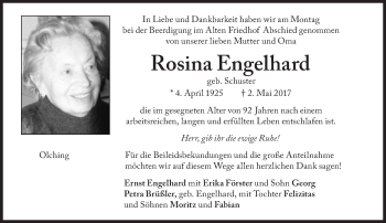 Traueranzeige von Rosina Engelhard von Süddeutsche Zeitung