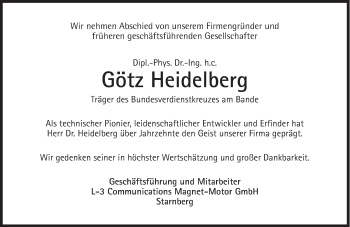 Traueranzeige von Götz Heidelberg von Süddeutsche Zeitung