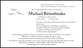 Traueranzeige von Michael Bittenbinder von Süddeutsche Zeitung