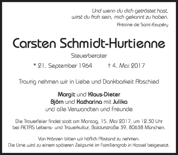 Traueranzeige von Carsten Schmidt-Hurtienne von Süddeutsche Zeitung