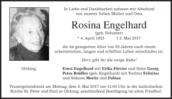 Traueranzeige von Rosina Engelhard von Süddeutsche Zeitung