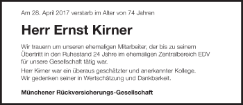 Traueranzeige von Ernst Kirner von Süddeutsche Zeitung