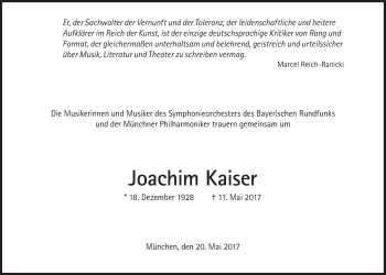 Traueranzeige von Joachim Kaiser von Süddeutsche Zeitung