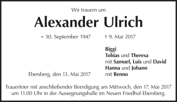 Traueranzeige von Alexander Ulrich von Süddeutsche Zeitung