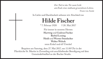 Traueranzeige von Hilde Fischer von Süddeutsche Zeitung