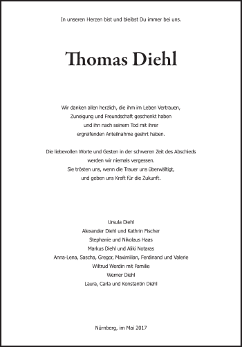 Traueranzeige von Thomas Diehl von Süddeutsche Zeitung