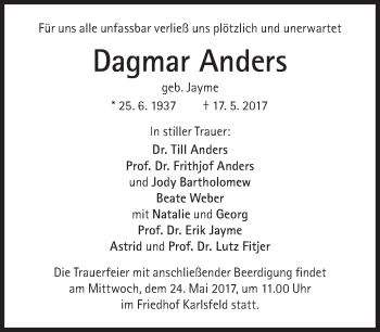 Traueranzeige von Anders Dagmar von Süddeutsche Zeitung