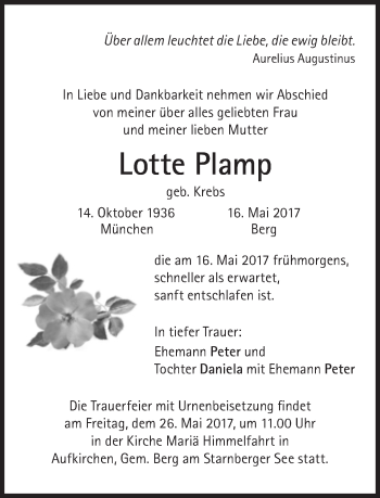 Traueranzeige von Lotte Plamp von Süddeutsche Zeitung
