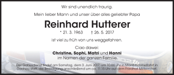 Traueranzeige von Reinhard Hutterer von Süddeutsche Zeitung